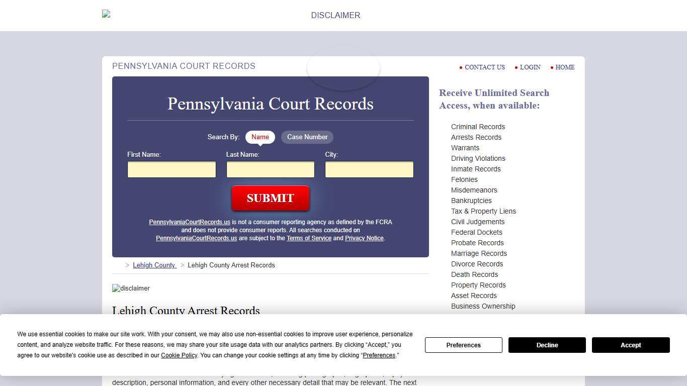 Lehigh County Arrest Records PennsylvaniaCourtRecords.us