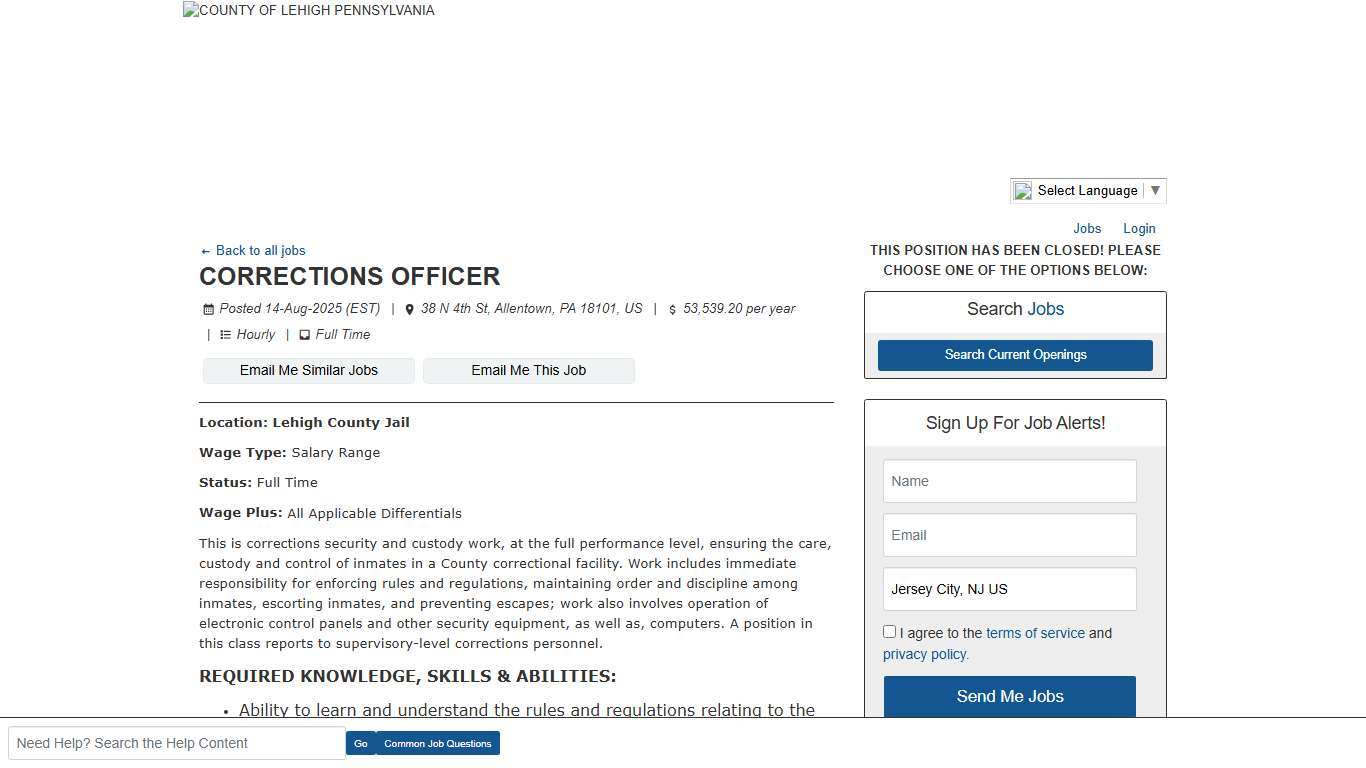 CORRECTIONS OFFICER - Allentown, PA - COUNTY OF LEHIGH PENNSYLVANIA Jobs